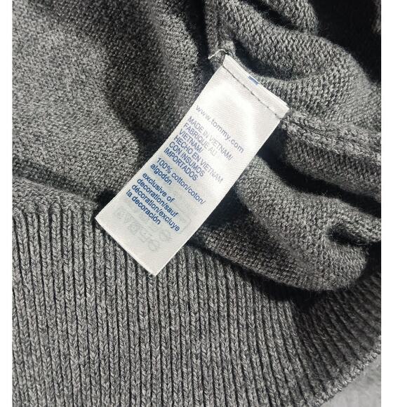 Tommy Hilfiger Mens Gray L Quarter Zip Cotton Sweater Pullover Flag Logo Classic - Picture 6 of 7